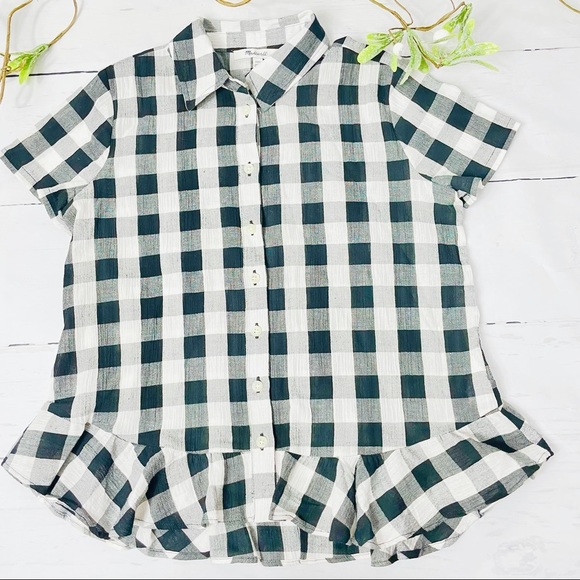 Madewell Tops - Madewell Black and White Plaid Peplum Blouse